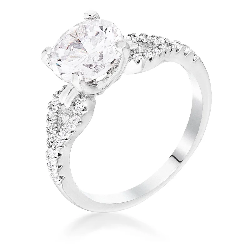 Ladies engagement rings ever glow -Paola Round CZ Petite Ribbon Engagement Ring |  2ct