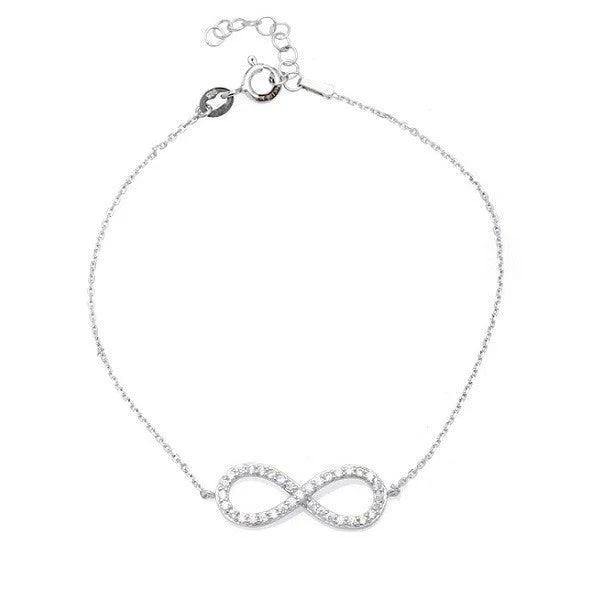 ladies bracelets party-Sterling Silver Cubic Zirconia Infinity Bracelet, 7"