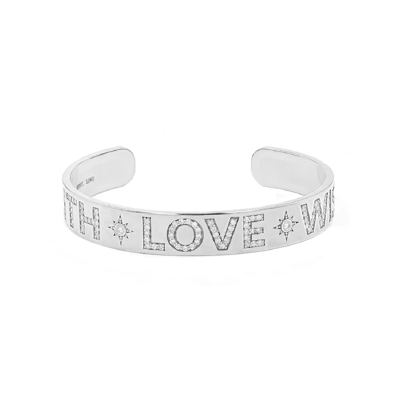 ladies bracelets textured-Faith Love Wisdom Diamond Cuff Bracelet B0003191