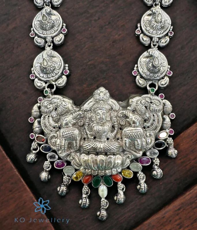 ladies necklaces cheap-The Lakshmi Navilu Silver Navratna Necklace