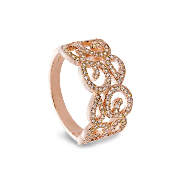 Ladies rings palm charm -Rose Gold Finish Sterling Silver Micropave Swirl Ring with 126 Simulated Diamonds