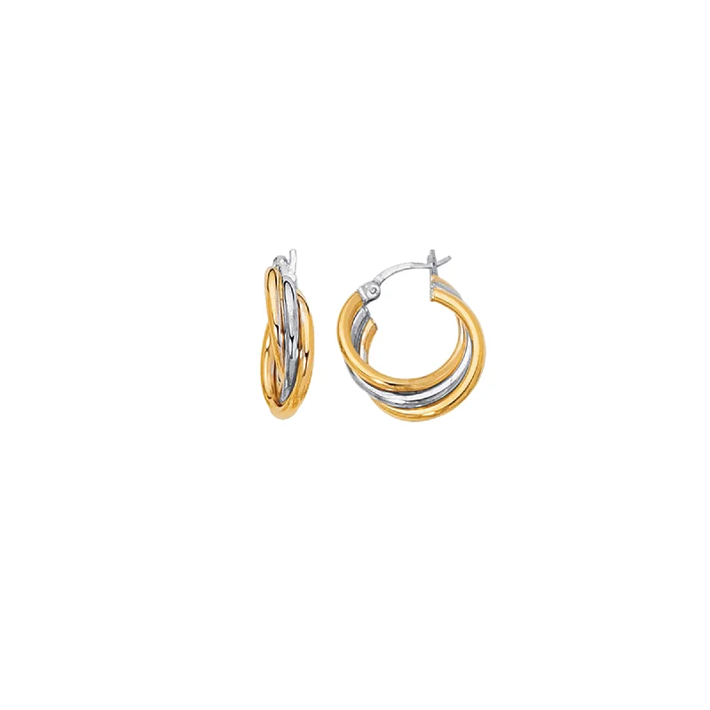 Ladies earrings flash radiance -14K Yellow & White Gold Polished Triple Row Hoop Earring