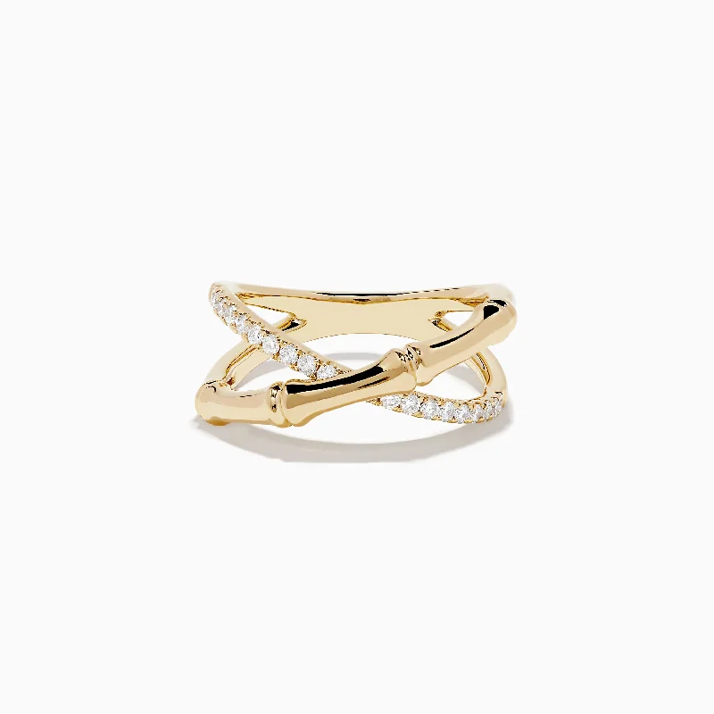 Ladies rings hematite glow -D'Oro 14K Yellow Gold Diamond Crossover Bamboo Ring