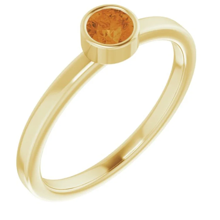 Ladies rings dear charm -14K Yellow 4 mm Natural Citrine Ring