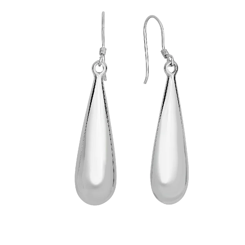 Ladies earrings bride charm -Silver Long Puff Teardrop Earring