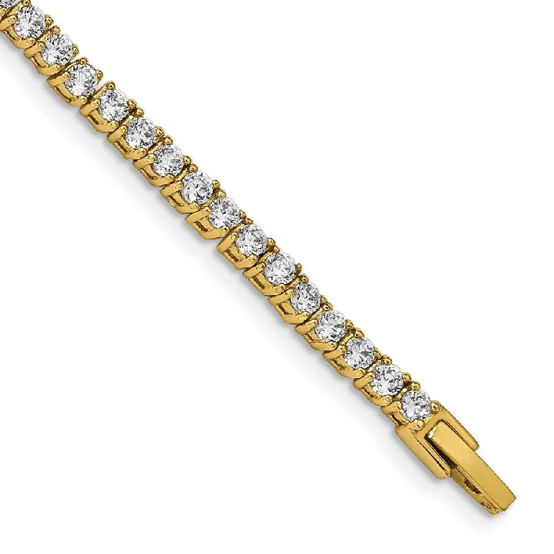 ladies bracelets expensive-Stainless Steel Polished Yellow IP-plated with CZ 7.5in Tennis Bracelet