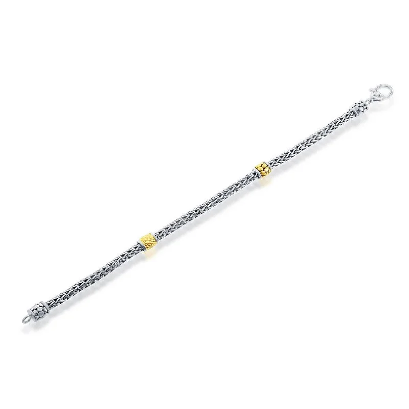 ladies bracelets yellow gold-Classic Women's Bracelet - Two-Tone Sterling Silver Braided Style | S-4528