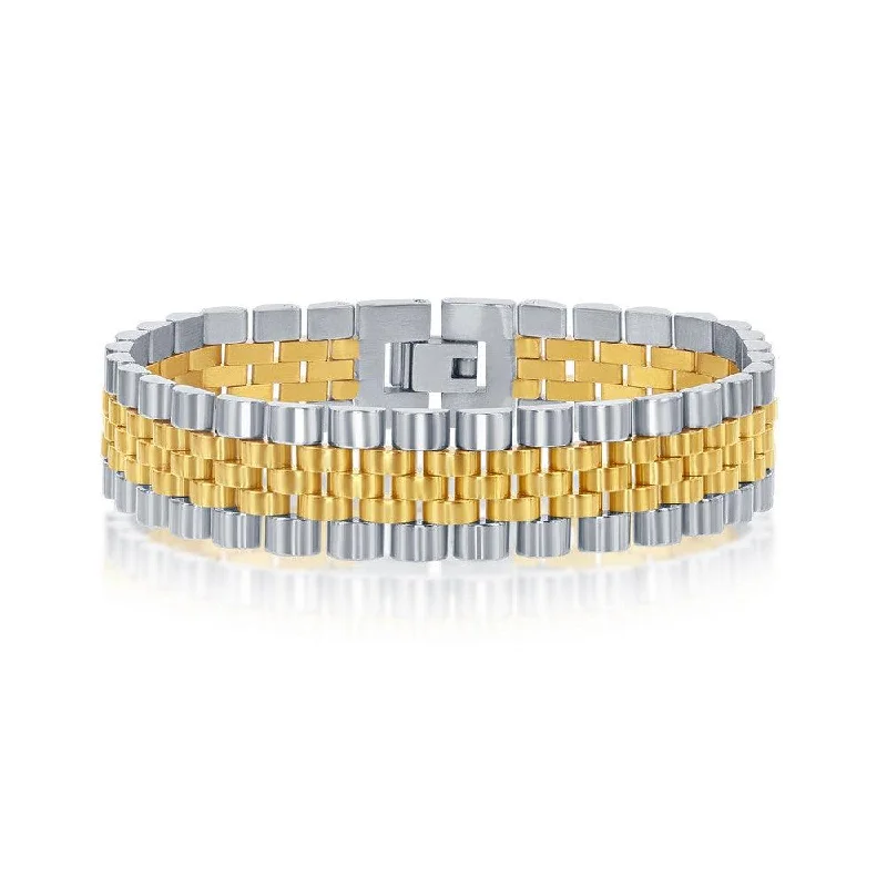 ladies bracelets polishing-Stainless Steel Two-Tone Gold Plated Bracelet, 8.5"