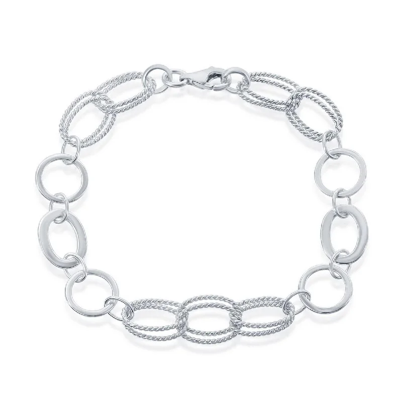 ladies bracelets fashion-Classic Women's Bracelet - Sterling Double Ovals and Circles Braided Link | S-4737