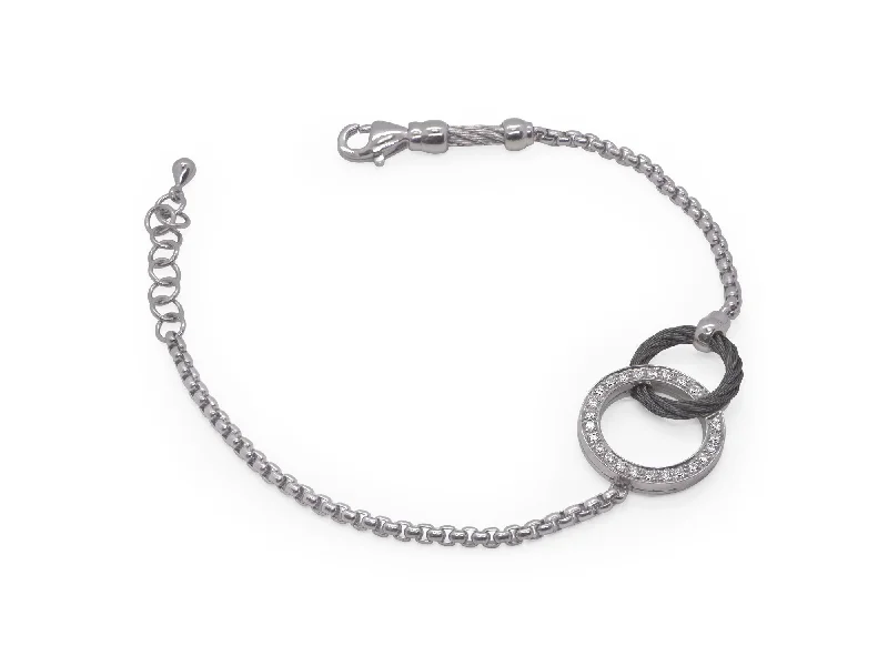 ladies bracelets office-ALOR Grey Chain & Black Cable Interlocking Bracelet with 14kt Gold & Diamonds