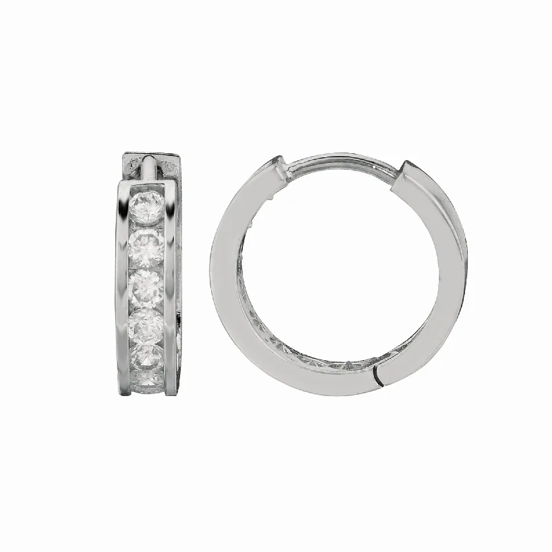 Ladies earrings sand glow -Silver Channel Set 3x15mm CZ Hoop Earrings