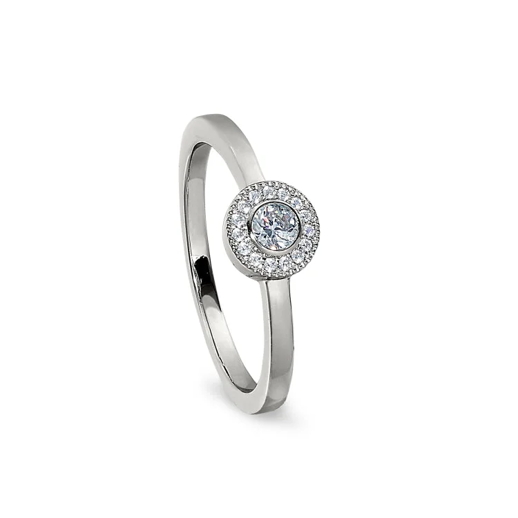 Ladies rings lush glow -Platinum Finish Sterling Silver Micropave Round Simulated Diamond Ring with Simulated Diamonds Size 4