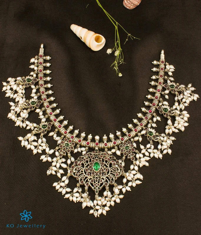 ladies necklaces subtle elegance-The Pragathi Silver Guttapusalu Necklace (Short)