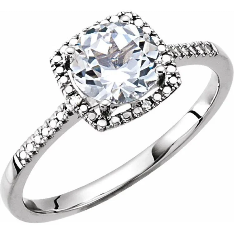 Ladies rings pair radiance -Sterling Silver Lab-Grown White Sapphire & .01 CTW Natural Diamond Ring