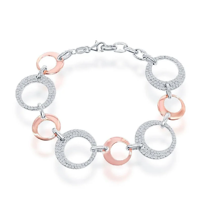 ladies bracelets unique-Sterling Silver Rose GP Shiny and Large CZ Open Circle Bracelet