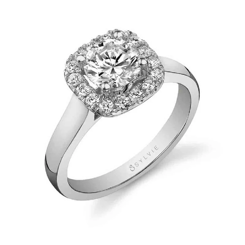 Ladies engagement rings saga radiance -Sylvie Cushion Halo Engagement Ring Two Tone SY756-YG-TT