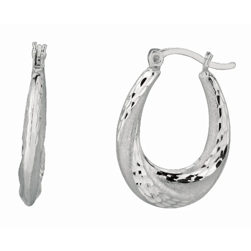 Ladies earrings gust glow -Silver Diamond Cut & Polished Twist Puffed Hoop Earring