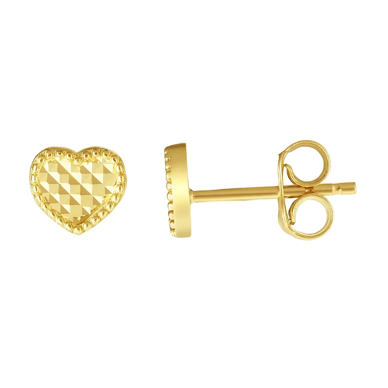 Ladies earrings spark shine -14K Gold Diamnd Cut Heart Stud Earring