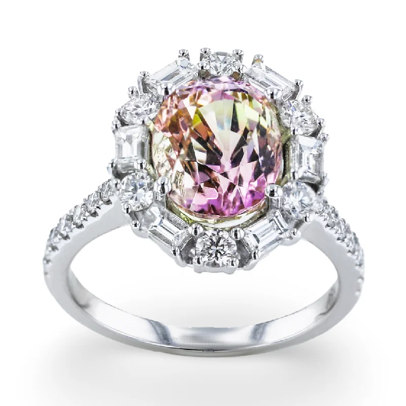 Ladies rings pair radiance -JULEVE 18KT WHITE GOLD 4.11CT PEACH TANZANITE & 0.97CTW DIAMOND RING