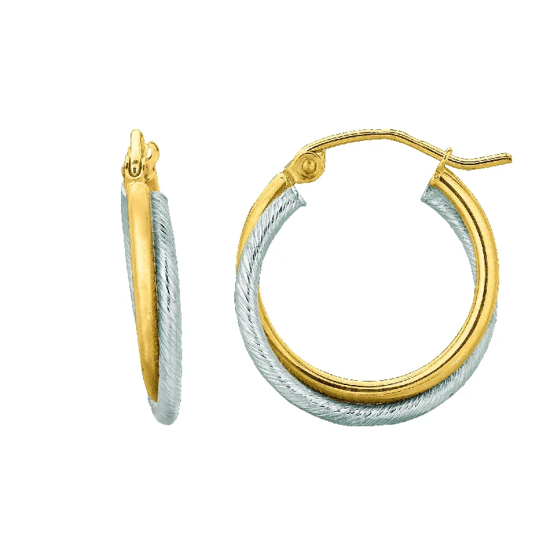 Ladies earrings moon charm -14K Gold Double Row Polished Hoop Earring