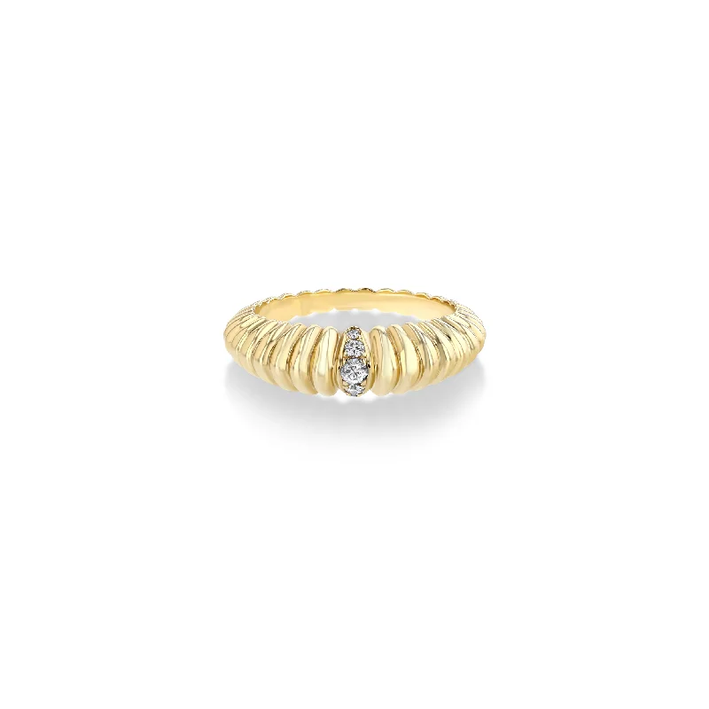 Ladies rings meow shine -Fluted Crescent Ring with Single Pavé Stripe