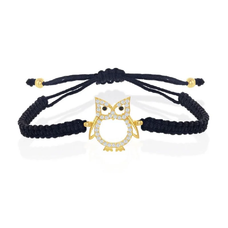 ladies bracelets special occasion-Sterling Silver Gold Plated CZ Owl Macrame Bracelet