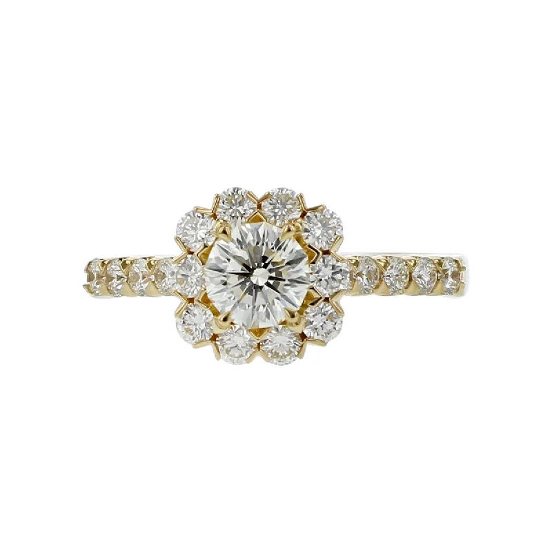 Ladies engagement rings pear glow band -18K Yellow Gold Crisscut Diamond Halo Engagement Ring