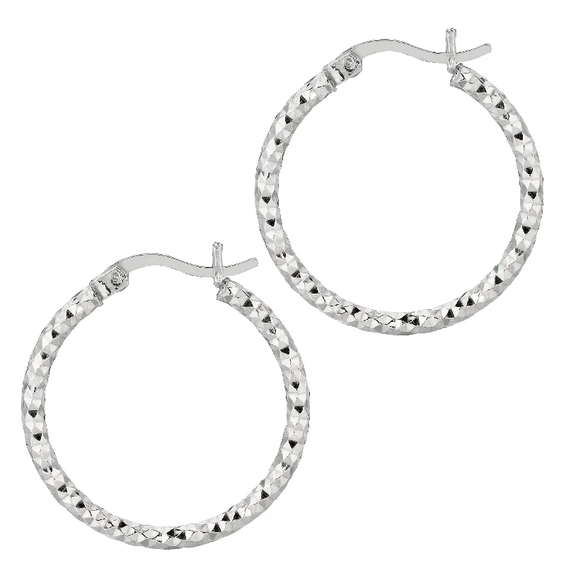 Ladies earrings pocket friendly -Silver 2x20MM Diamond Cut Earring