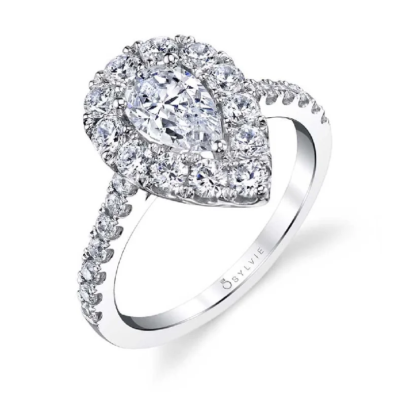 Ladies engagement rings hue radiance -Sylvie Pear Shaped Engagement Ring With Halo S1299-PS