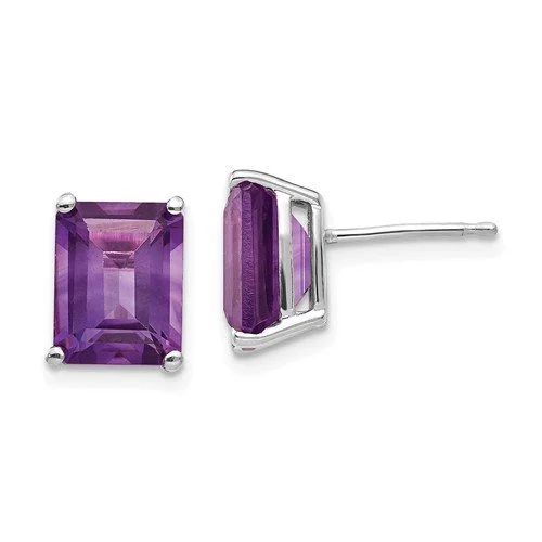 Ladies earrings life shine -14KT GOLD 4.50 CTW EMERALD CUT AMETHYST EARRINGS