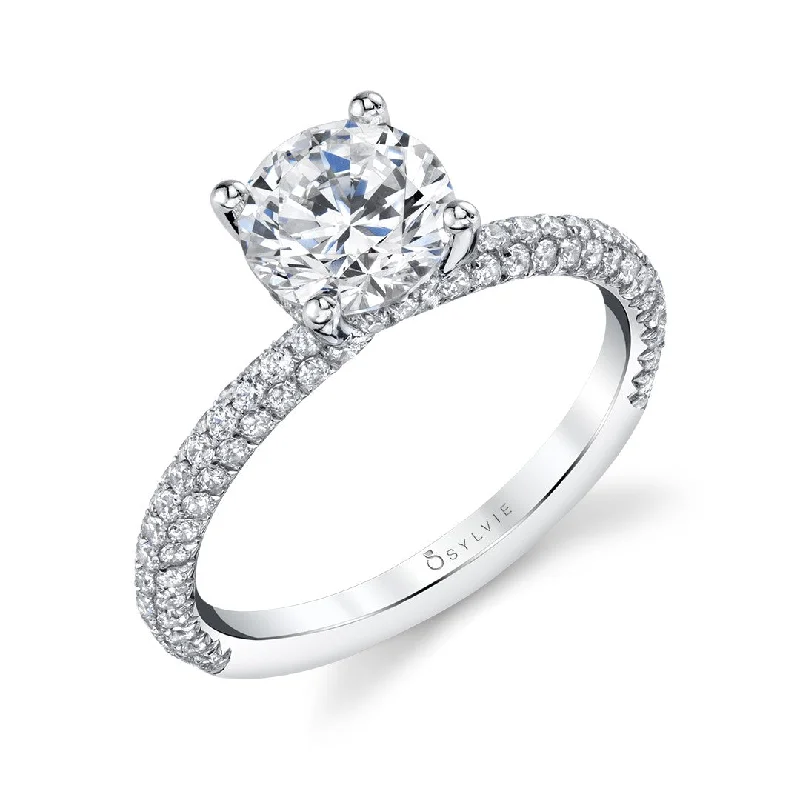 Ladies engagement rings sleek modern glow -Sylvie Solitaire Engagement Ring With Pave Diamonds S1633