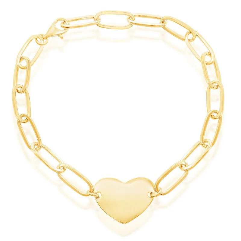 ladies bracelets rigid-Classic Women's Bracelet - Gold Plated Sterling Polished Heart Paperclip | S-5127-GP