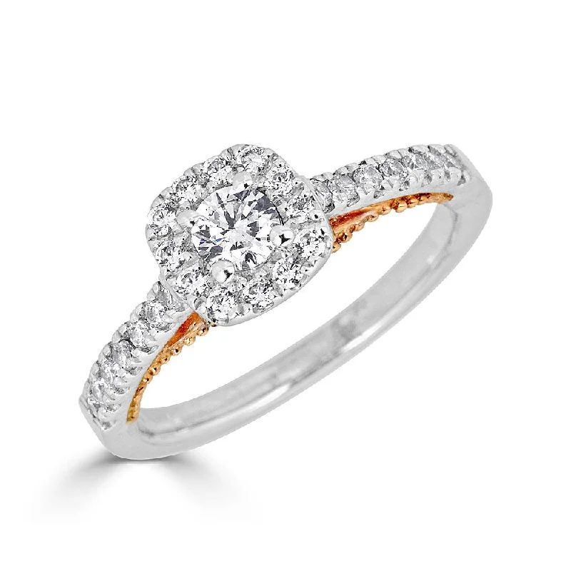 Ladies rings joy radiance -JULEVE 14KT GOLD .50 CTW DIAMOND CUSHION HALO CATHEDRAL RING