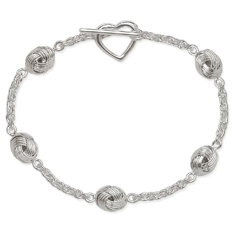 ladies bracelets budget-Sterling Silver Knot with Heart Toggle Bracelet, 7"