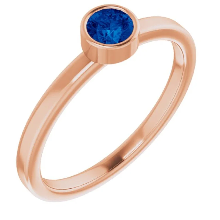 Ladies rings firm radiance -14K Rose 4 mm Lab-Grown Blue Sapphire Ring