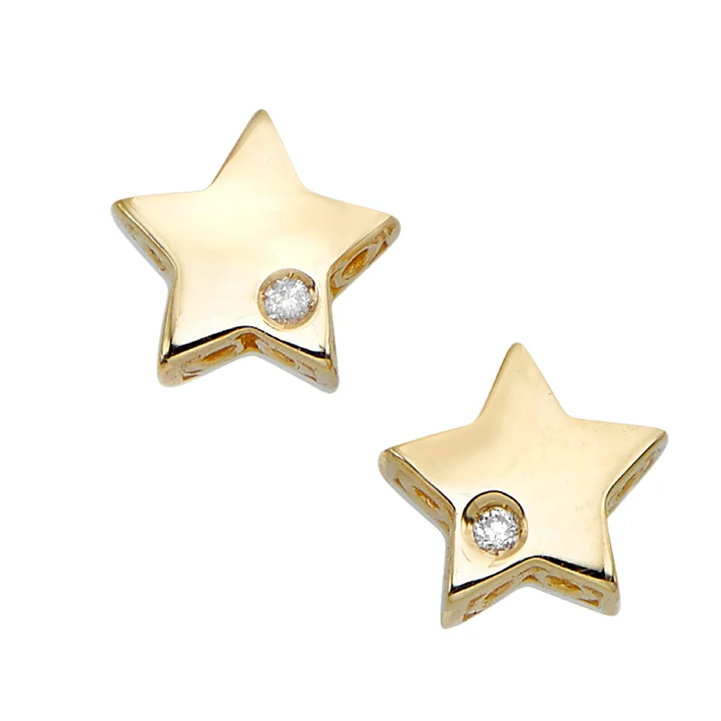 Ladies earrings own shine -14K Gold .01ct Diamond Star Stud Celestial Earring