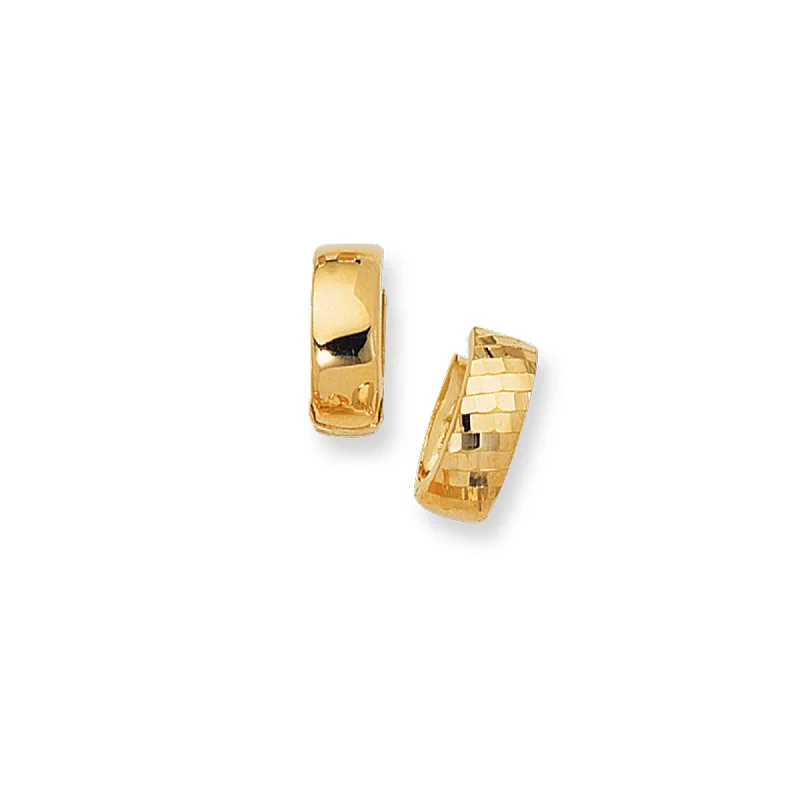 Ladies earrings letter glow -14K Gold Reversible Diamond Cut & Polished Huggie Earring