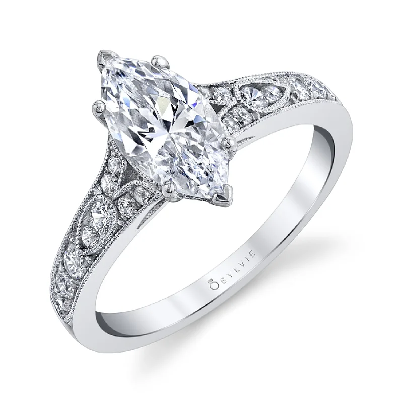 Ladies engagement rings deco charm -Sylvie Marquise Vintage Engagement Ring S1389 - MQ