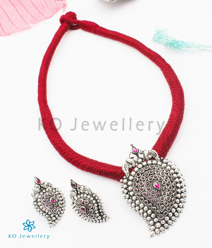 ladies necklaces meditation-The Prashanti Silver Paisley Necklace (Red)