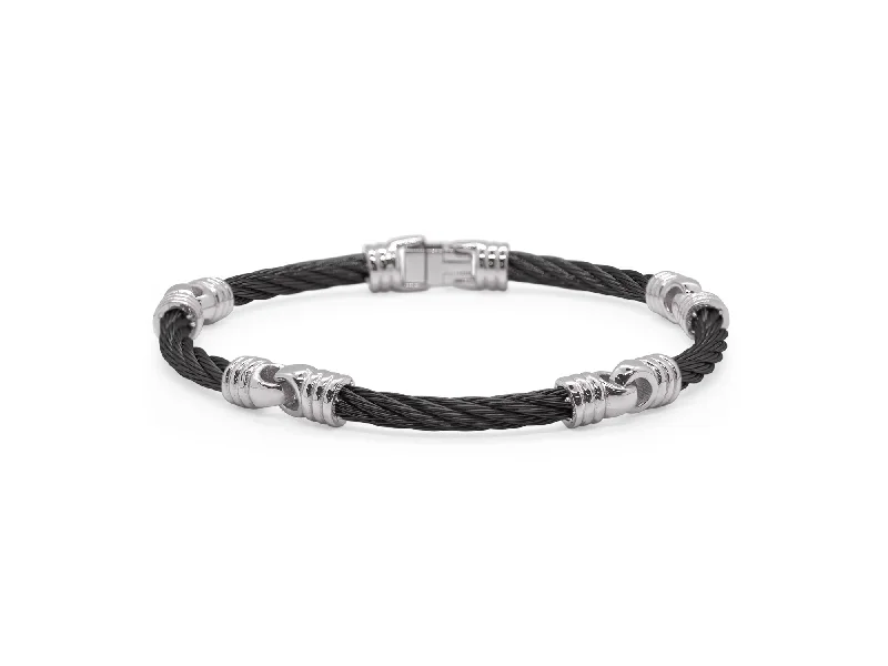 ladies bracelets shiny-ALOR Men’s Black Cable Link Soft Bracelet