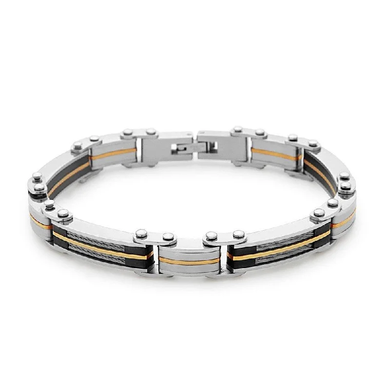 ladies bracelets investment-Stainless Steel Cable and GP Links Bracelet, 8.5"