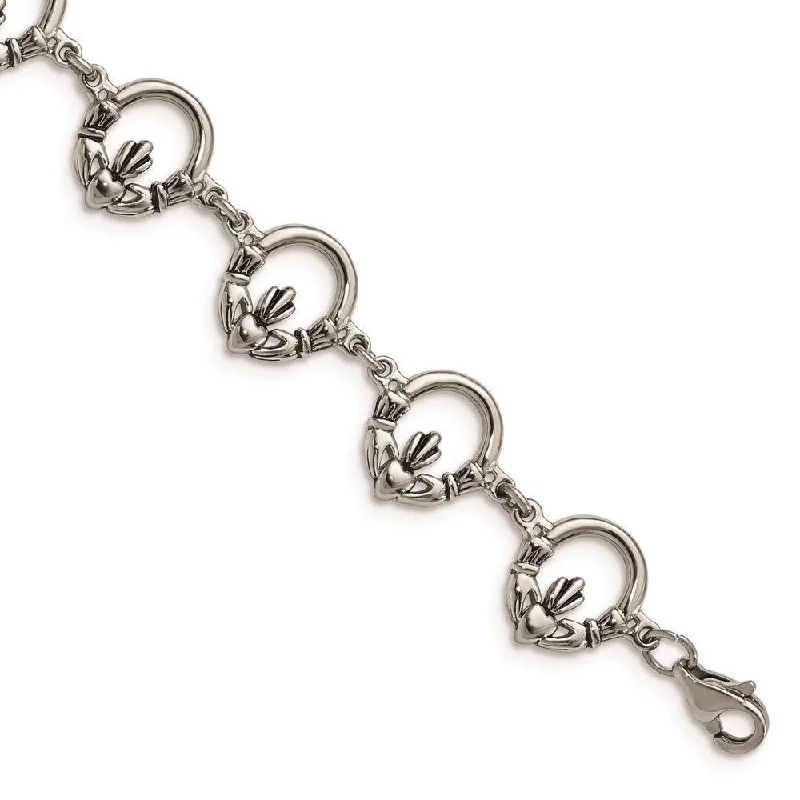 ladies bracelets thick-Stainless Steel Polished Claddagh Bracelet