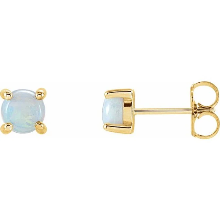 Ladies earrings pure gem glow -14K Yellow 5 mm Natural White Opal Earrings