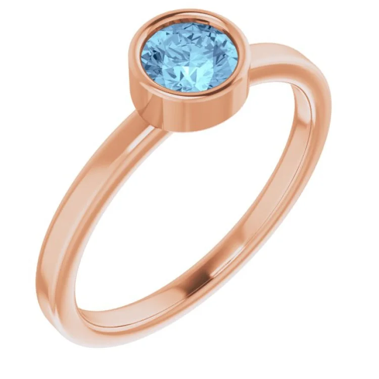 Ladies rings buy radiance -14K Rose 5 mm Natural Aquamarine Ring