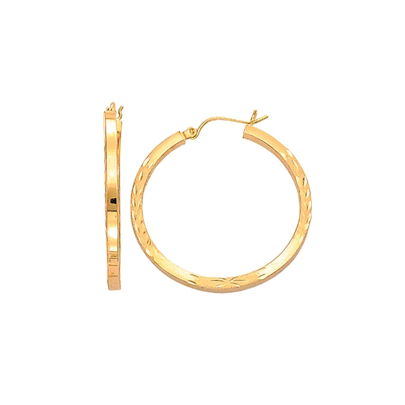 Ladies earrings star glow -14K Yellow Gold Diamond Cut Hoop Earring