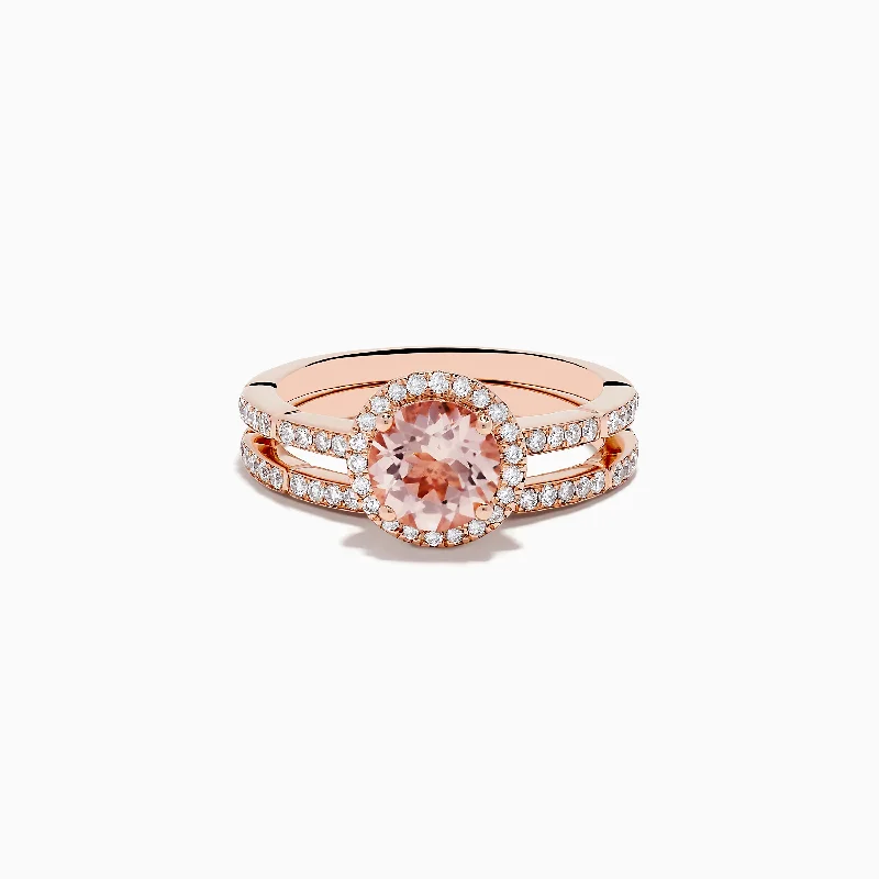 Ladies rings soft beauty glow -Blush 14K Rose Gold Morganite and Diamond Two Ring Set