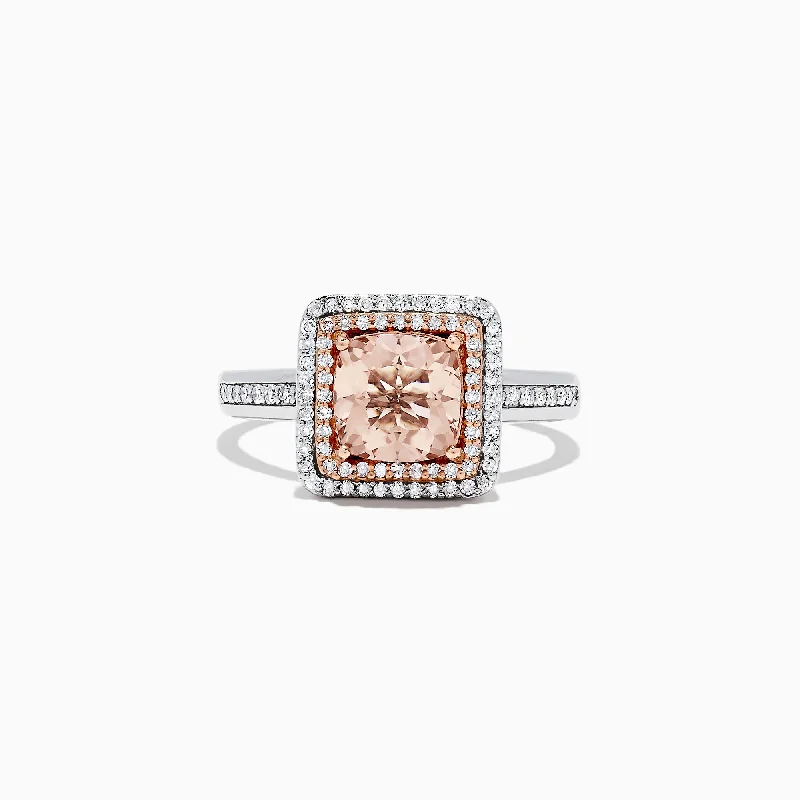 Ladies rings sapphire gleam -Blush 14K Two Tone Gold Morganite and Diamond Ring, 1.68 TCW