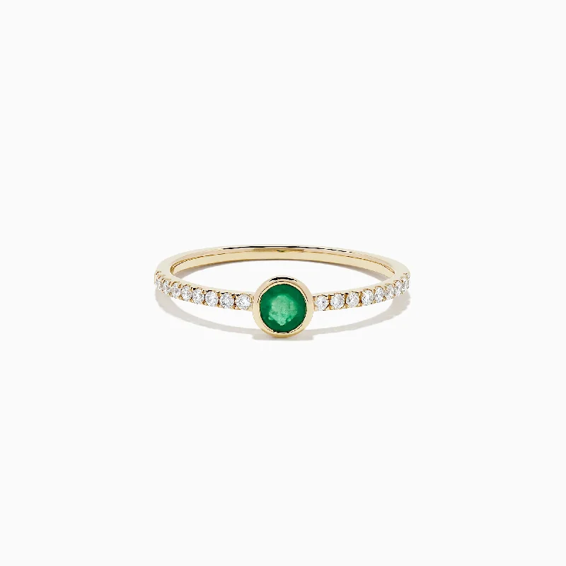 Ladies rings flow shine -Brasilica 14K Yellow Gold Emerald and Diamond Ring, 0.37 TCW