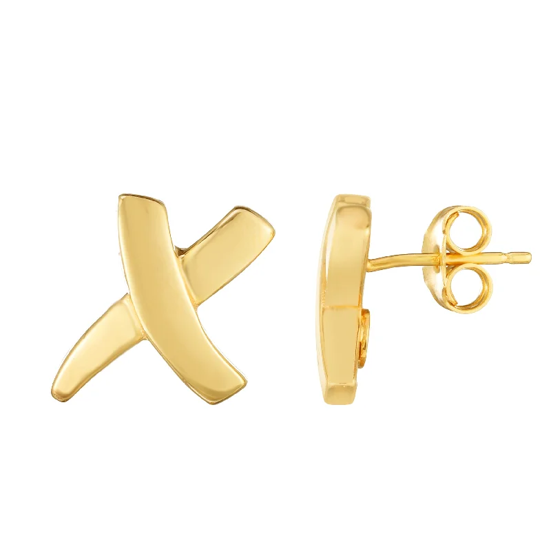 Ladies earrings grain shine -14K Gold Sculpted X Earrings