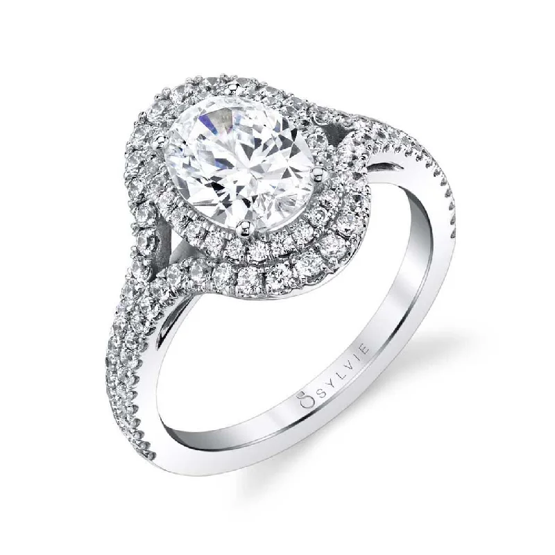 Ladies engagement rings fast radiance -Sylvie Oval Shaped Double Halo Engagement Ring S1879